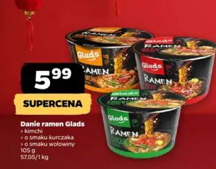 Danie ramen (różne rodzaje) kimchi, o smaku kurczaka, o smaku wołowiny