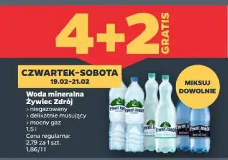 Woda mineralna niegazowana, delikatnie musująca lub mocny gaz 4+2 GRATIS