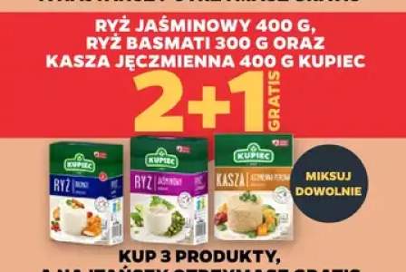 Ryż jaśminowy 400 g, ryż basmati 300 g oraz kasza jęczmienna 400 g 2+1 GRATIS