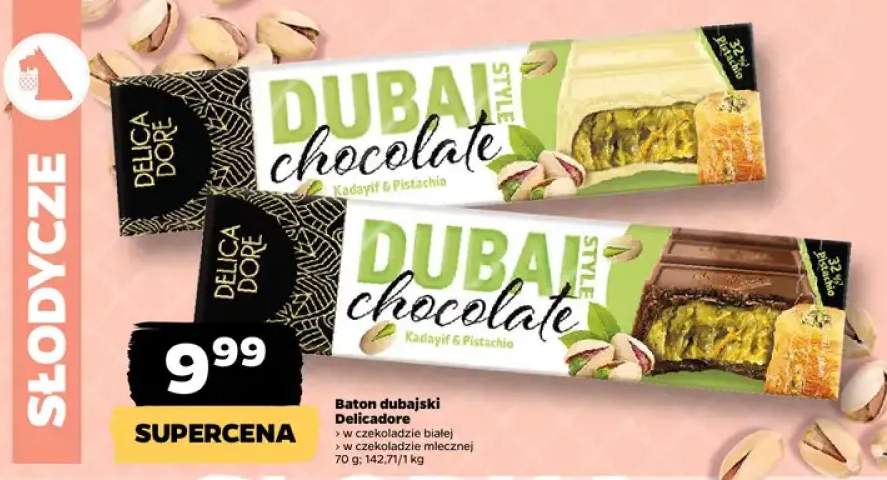 Baton dubajski Delicadore w czekoladzie mlecznej