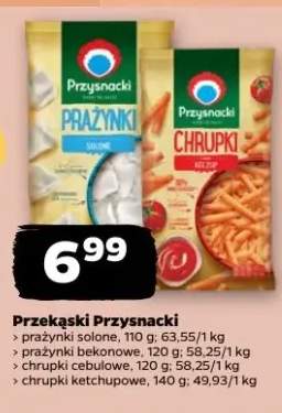 Przekąski Przysnacki prażynki solone, prażynki bekonowe, chrupki cebulowe, chrupki ketchupowe