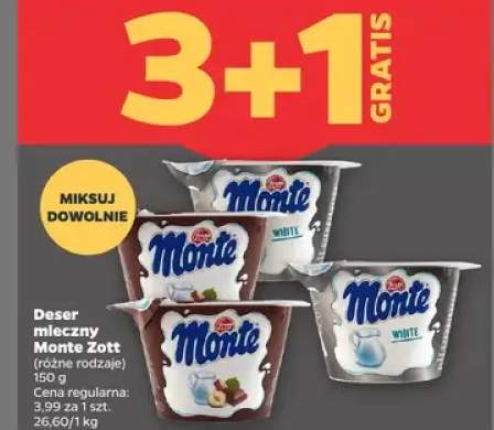 Deser mleczny Monte Zott różne rodzaje