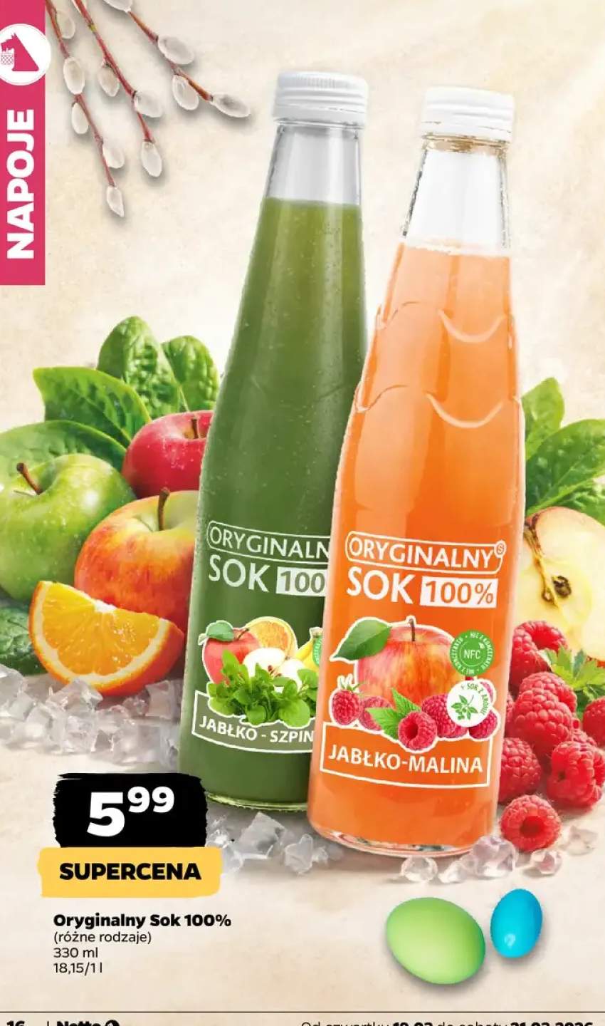 Oryginalny sok 100% jabłko-malina