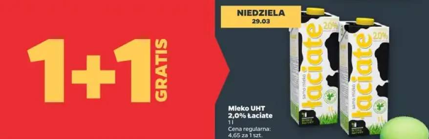 Mleko UHT 2,0% Łaciate 1+1 GRATIS