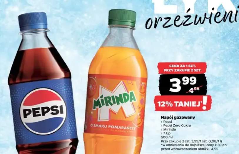Napój gazowany Pepsi lub Pepsi Zero 500 ml