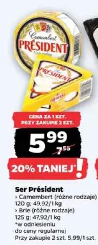 Ser Président Camembert (różne rodzaje), Brie (różne rodzaje)