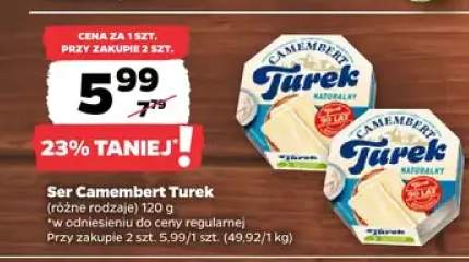 Ser Camembert Turek różne rodzaje 120g w odniesieniu do ceny regularnej Przy zakupie 2 szt. 5.99/1 szt. (49.92/1 kg)
