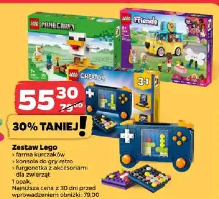 Zestaw Lego farma kurczaków konsola do gry retro dziewczynka z akcesoriami dla zwierząt