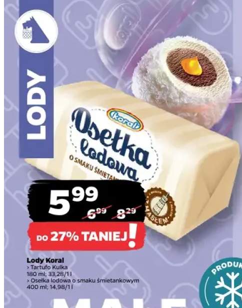 Lody osełka lodowa o smaku śmietankowym