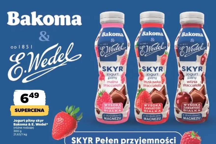 Jogurt pitny skyr truskawka stracciatella Bakoma & E.Wedel