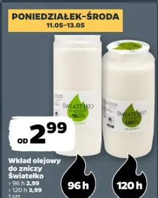 Wkład olejowy do zniczy Światełko 120h