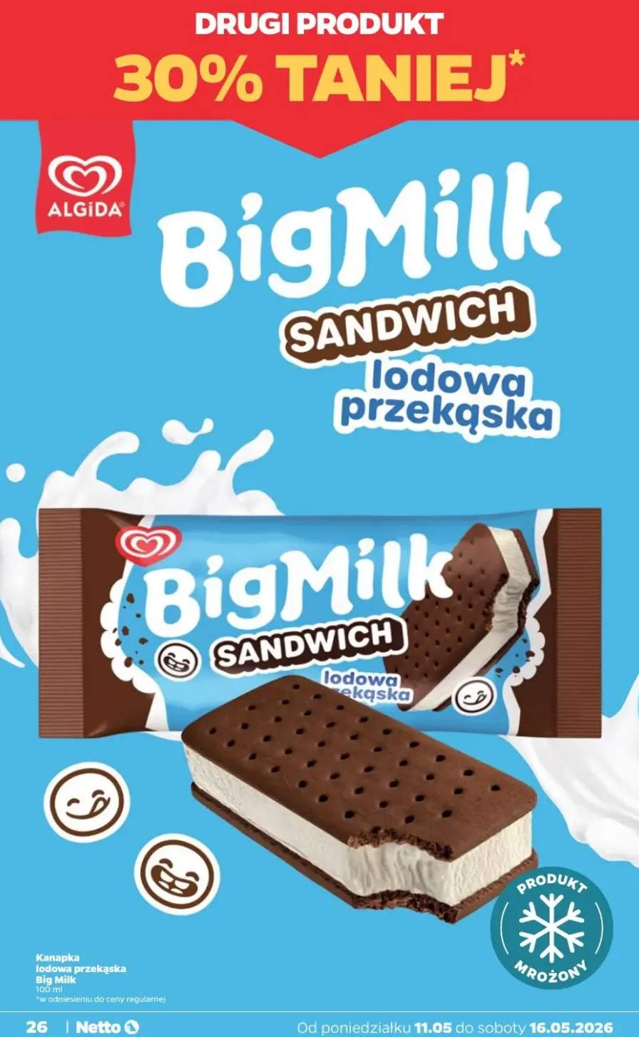 Lody kanapka lodowa przekąska Big Milk Sandwich Algida