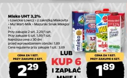 Mleko UHT 3,2% z zakrętką Mlekovita