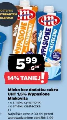 Mleko bez dodatku cukru UHT 1,5% Wypasione Mlekovita o smaku ciasteczka