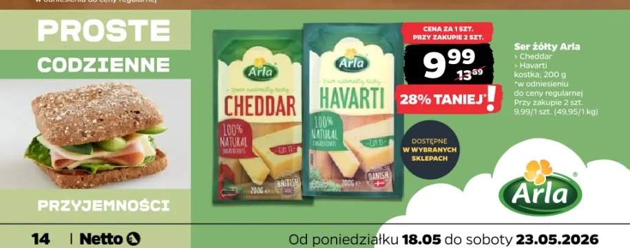 Ser żółty Arla Cheddar kostka
