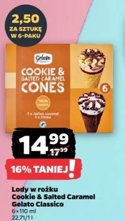 Lody w rożku Cookie & Salted Caramel Gelato Classico 6-pak 110ml