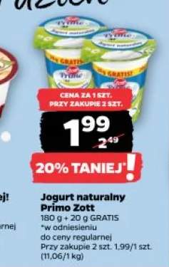 Jogurt naturalny Primo Zott 180g + 20g GRATIS