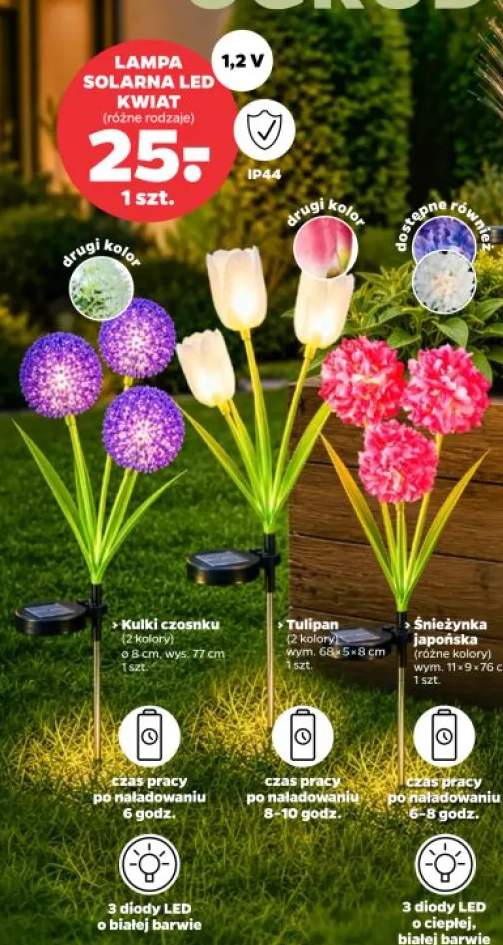 Lampa solarna LED kwiat tulipan IP44 1,2V wym. 68x5x8cm