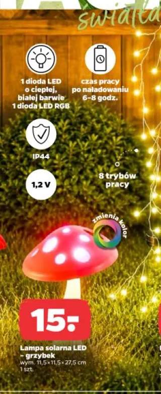 Lampa solarna LED grzybek wym. 11,5x11,5x27,5cm