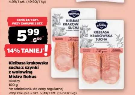 Kiełbasa krakowska sucha z szynki z wołowiną Mistrz Rohus plastry
