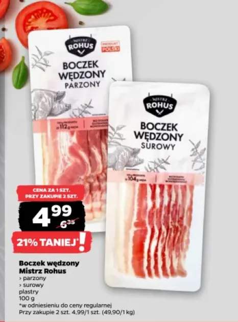 Boczek wędzony parzony plastry Mistrz Rohus