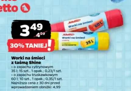 Worki na śmieci z taśmą Shine o zapachu cytrynowym 35l