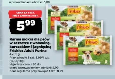 Karma mokra dla psów w saszetce z wołowiną, kurczakiem i jagnięciną Friskies Adult Purina 4-pak 85g