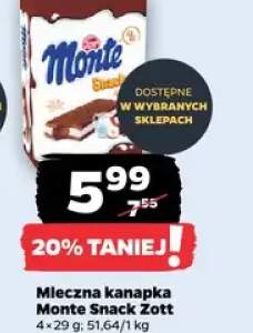 Mleczna kanapka Monte Snack Zott 4-pak 29g