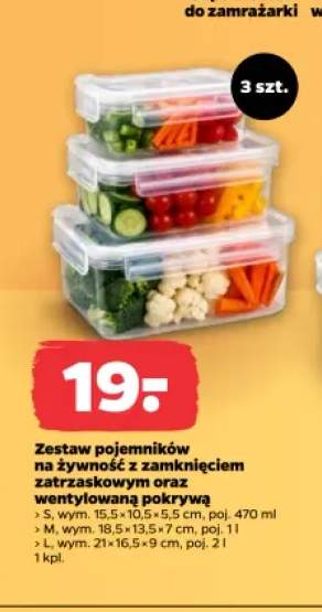 Zestaw pojemników na żywność z zamknięciem zatrzaskowym oraz wentylowaną pokrywą 3szt.