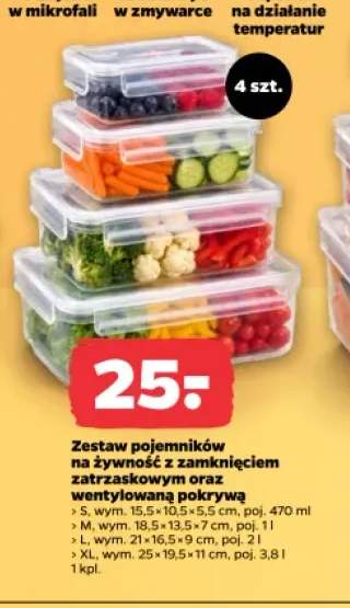 Zestaw pojemników na żywność z zamknięciem zatrzaskowym oraz wentylowaną pokrywą 4szt.
