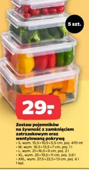 Zestaw pojemników na żywność z zamknięciem zatrzaskowym oraz wentylowaną pokrywą 5szt.