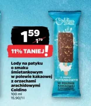 Lody na patyku o smaku śmietankowym w polewie kakaowej z orzechami arachidowymi Coldino