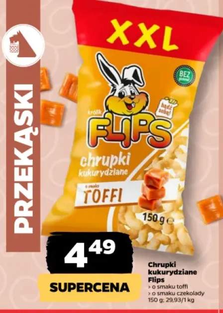 Chrupki kukurydziane Flips o smaku toffi