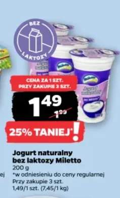 Jogurt naturalny bez laktozy Miletto