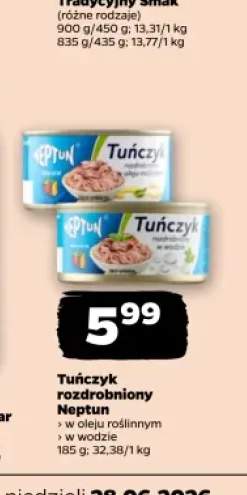 Tuńczyk rozdrobniony Neptun w oleju roślinnym +1 wariant