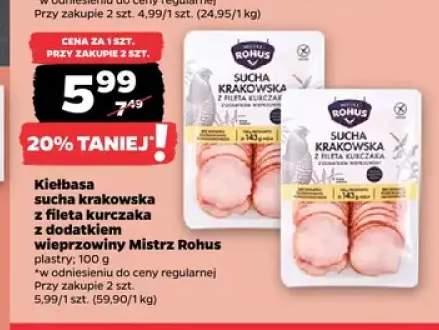 Kiełbasa sucha krakowska z fileta kurczaka z dodatkiem wieprzowiny Mistrz Rohus