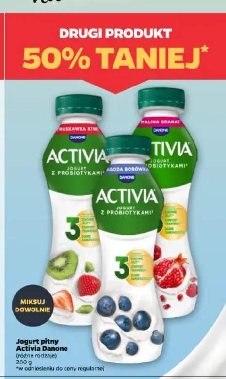 Jogurt pitny Activia o smaku truskawki i kiwi Danone +2 warianty