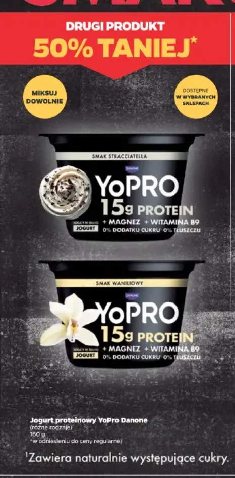 Jogurt proteinowy YoPro Danone o smaku stracciatella +1 wariant