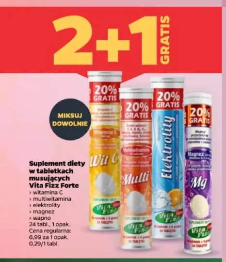 Suplement diety w tabletkach musujących Vita Fizz Forte Witamina C +3 warianty