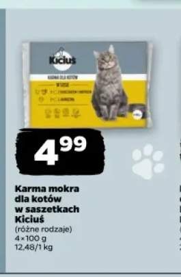 Karma mokra dla kotów w saszetkach Kiciuś z kurczakiem i indykiem 4-pak 100 g +1 wariant