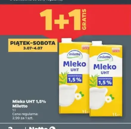 Mleko UHT 1,5% Miletto