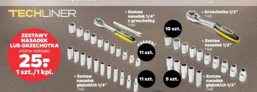 Zestaw nasadek głębokich 1/2" Techliner +4 warianty