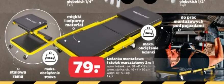 Leżanka montażowa i stołek warsztatowy 2w1 Techliner