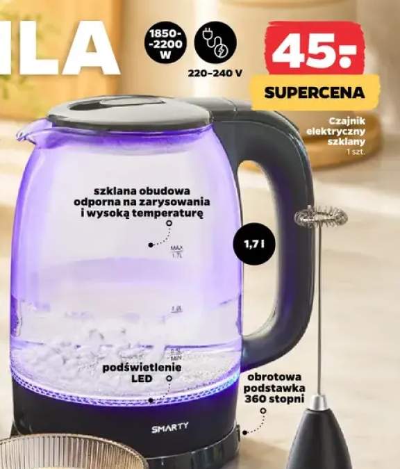 Czajnik elektryczny szklany Smarty 1,7 l