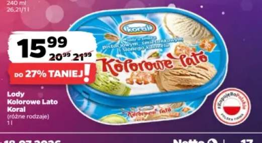 Lody Kolorowe Lato Koral o smaku pistacjowym śmietankowym i słonego karmelu