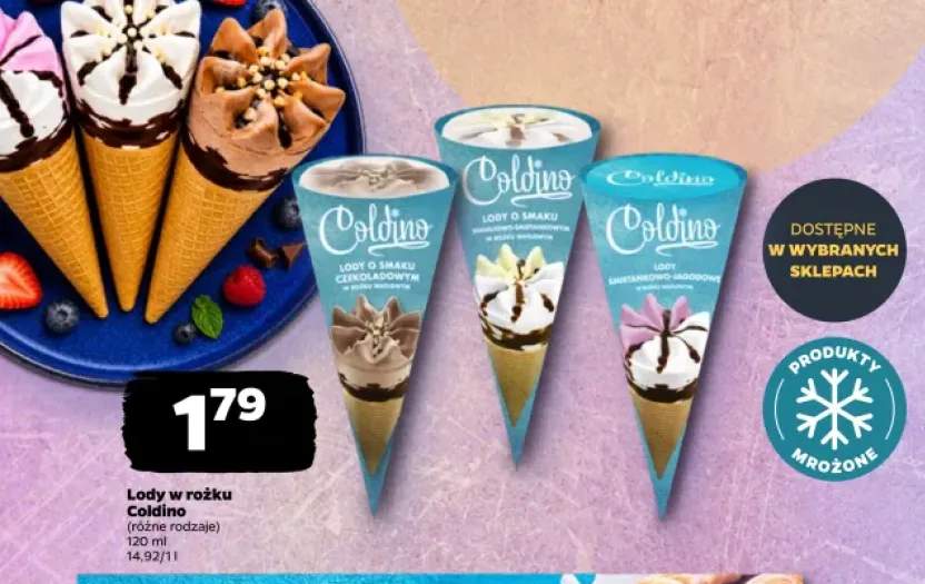 Lody w rożku Coldino o smaku waniliowo-śmietankowym +2 warianty