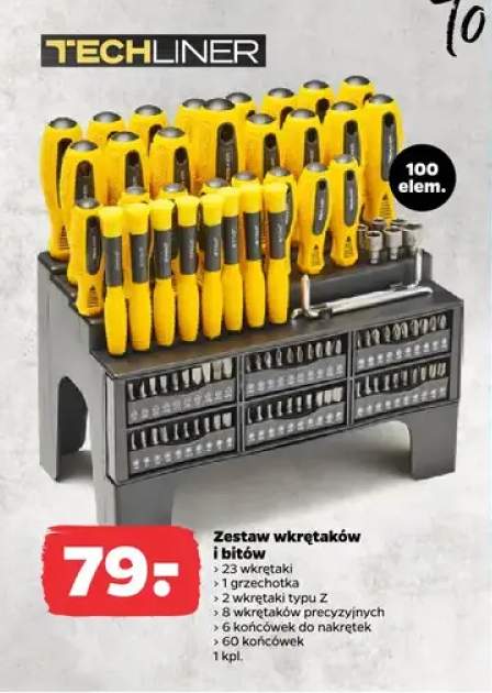 Zestaw wkrętaków i bitów Techliner 100 elementów