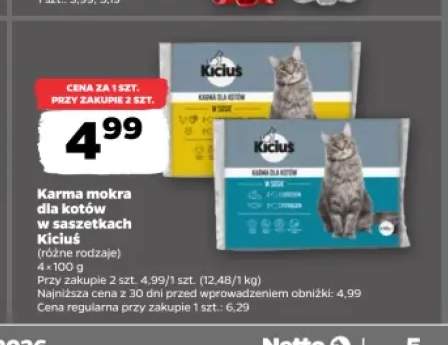 Karma mokra dla kotów w saszetkach Kiciuś w sosie z łososiem 4-pak +1 wariant