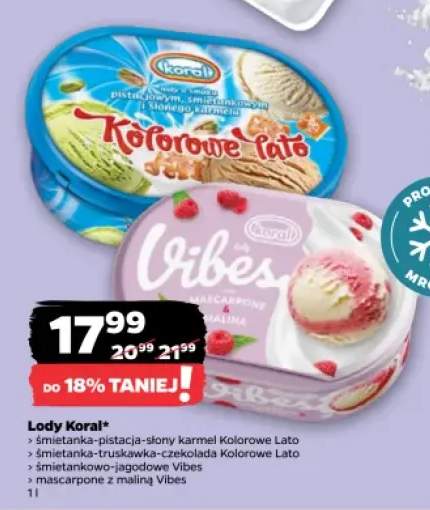 Lody Koral Kolorowe Lato śmietanka pistacja słony karmel +3 warianty
