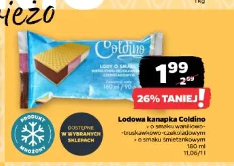 Lodowa kanapka Coldino o smaku waniliowo-truskawkowo-czekoladowym +1 wariant